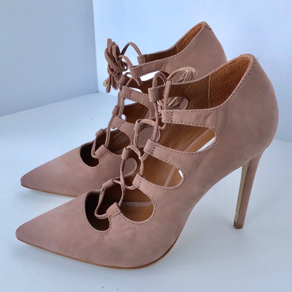 Steve Madden Keenton Pink Nubuck Lace Up Heels
